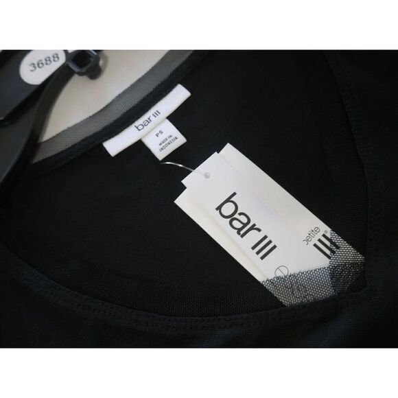 Bar III Women's V-Neck Mixed-Media Mesh Top Black PS - Picture 7 of 8